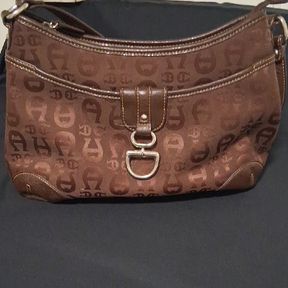 Etienne Aigner Brown Monogram Shoulder Bag